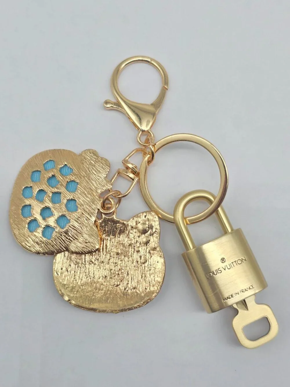 Louis Vuitton Authentic Gold Padlock 🔑 Key + Stylish Unbranded Cat Charm